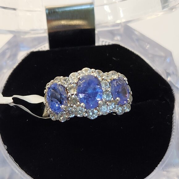 VTG WT 1.65ctw Genuine Natural BLUE Tanzanite Trilogy Ring Size 7 Lopez - Picture 10 of 16